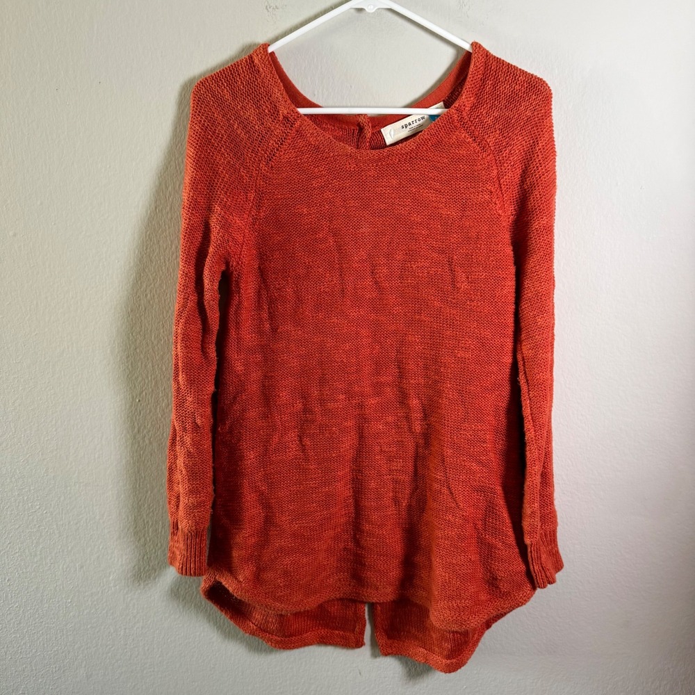 Sparrow Anthropologie Burnt Orange Button Back Cotton Linen Knit Sweater Small